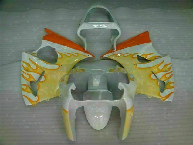 Carénage Moto ZX6R 2000-2002 - Blanc Jaune Flamme Carénage Moto ZX6R 2000-2002 - Blanc Jaune Flamme