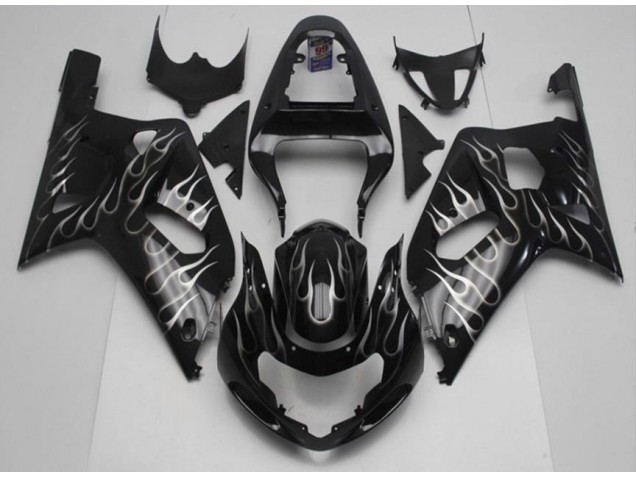 Carénage Moto Suzuki GSXR 600 / 750 K1 K2 K3 2001-2003 - Noir Blanc Flamme Carénage Moto Suzuki GSXR 600 / 750 K1 K2 K3 2001-2003 - Noir Blanc Flamme