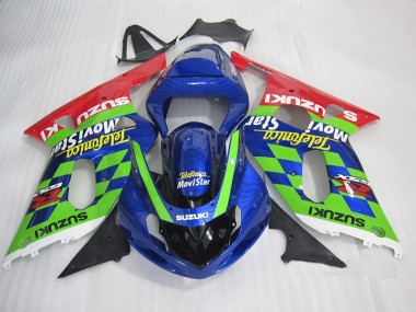Carénage Moto Suzuki GSXR 600 K1 K2 K3 2001-2003 - Bleu Vert Rouge Telefumia Movistar