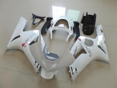 Carénage Moto ZX6R 2003-2004 - Blanc avec Argent Décalque