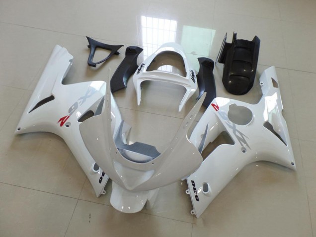 Carénage Moto ZX6R 2003-2004 - Blanc avec Argent Décalque