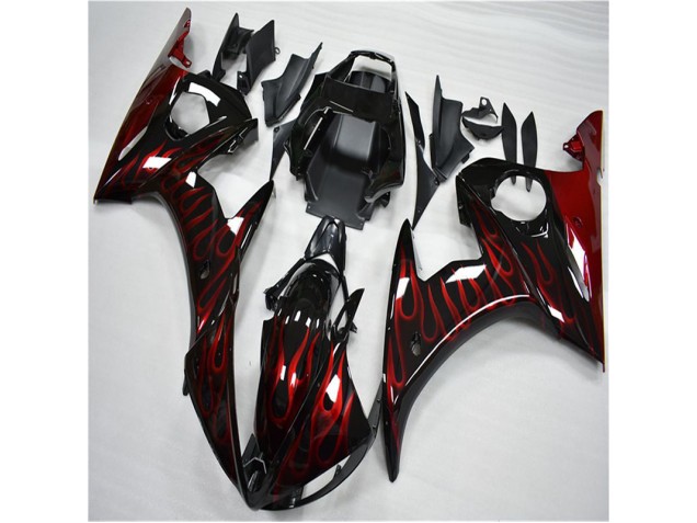 Carénage Moto Yamaha R6 2003-2005 - Noir Rouge Flamme