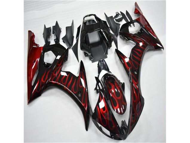 Carénage Moto Yamaha R6 2003-2005 - Noir Rouge Flamme