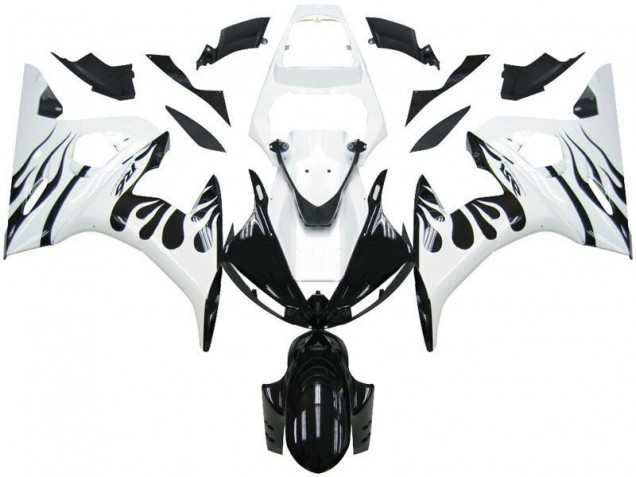 Carénage Moto Yamaha R6 2003-2005 - Blanc Flamme Noir Carénage Moto Yamaha R6 2003-2005 - Blanc Flamme Noir