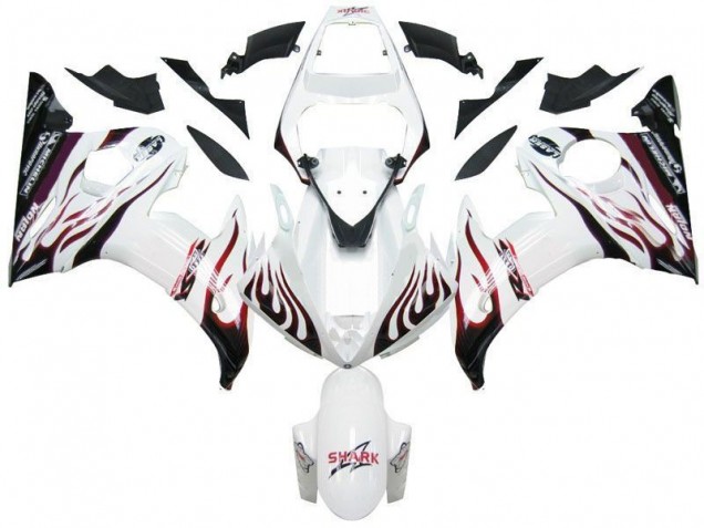 Carénage Moto Yamaha R6 2003-2005 - Blanc Noir Rouge Flamme Carénage Moto Yamaha R6 2003-2005 - Blanc Noir Rouge Flamme
