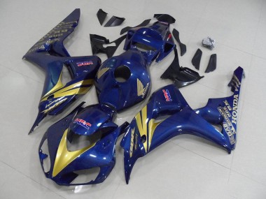 Carénage Moto Honda CBR 1000 RR 2006-2007 - Bleu Foncé avec Or Bande