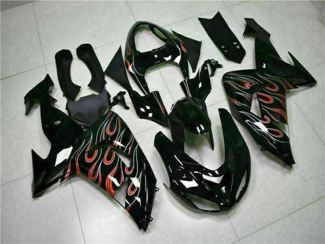 Carénages Moto ZX10R 2006-2007 - Noir Rouge Flamme