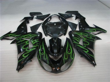 Carénage Moto ZX10R 2006-2007 - Noir Vert Flamme