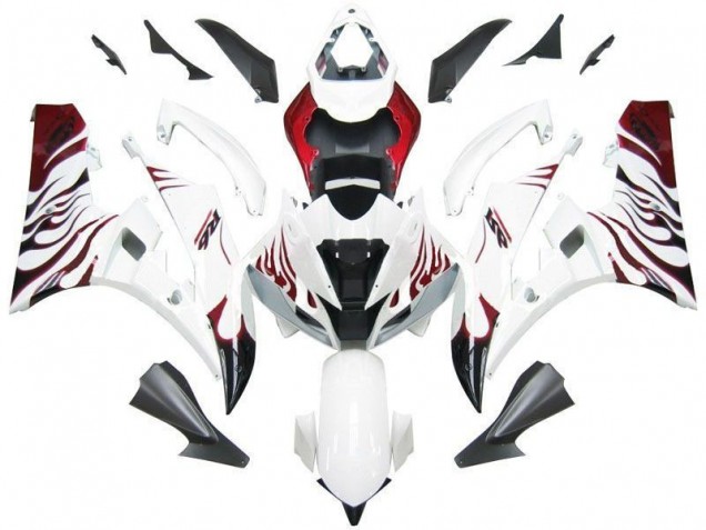 Carénage Moto Yamaha R6 2006-2007 - Blanc Rouge Flamme Carénage Moto Yamaha R6 2006-2007 - Blanc Rouge Flamme