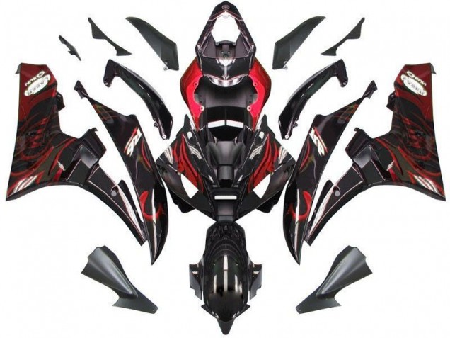 Carénage Moto Yamaha R6 2006-2007 - Noir Rouge Flamme Carénage Moto Yamaha R6 2006-2007 - Noir Rouge Flamme