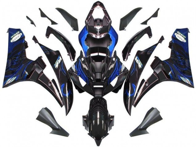 Carénage Moto Yamaha R6 2006-2007 - Noir Bleu Flamme