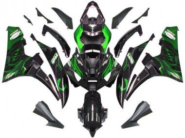 Carénage Moto Yamaha R6 2006-2007 - Noir Vert Flamme