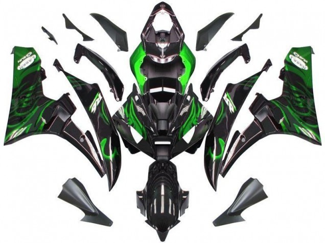 Carénage Moto Yamaha R6 2006-2007 - Noir Vert Flamme