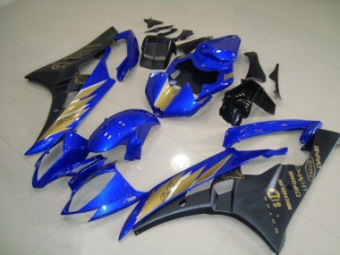Carénages Moto Yamaha R6 2006-2007 - Noir Bleu avec Or Décalque