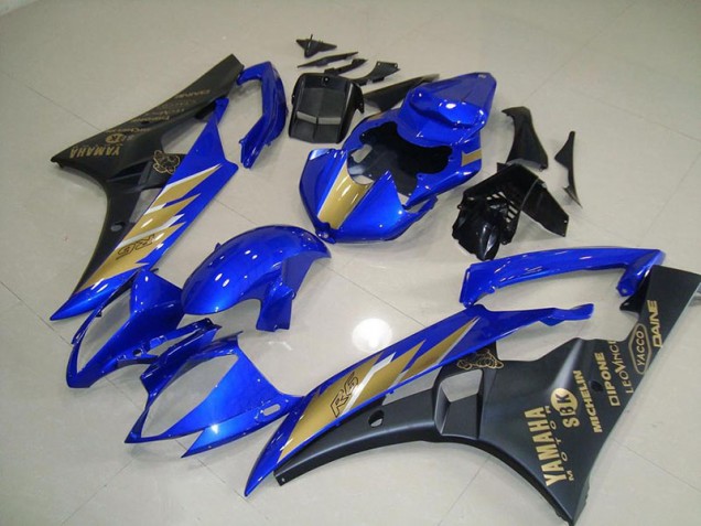 Carénage Moto Yamaha R6 2006-2007 - Noir Bleu avec Or Décalque Carénage Moto Yamaha R6 2006-2007 - Noir Bleu avec Or Décalque