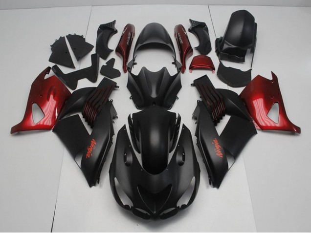 Carénage Moto ZX14R ZZR 1400 2006-2011 - Noir Mat et Rouge Carénage Moto ZX14R ZZR 1400 2006-2011 - Noir Mat et Rouge