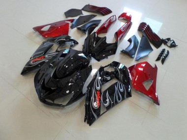 Carénage Moto ZX14R ZZR 1400 2006-2011 - Noir Nd Rouge Argent Flamme