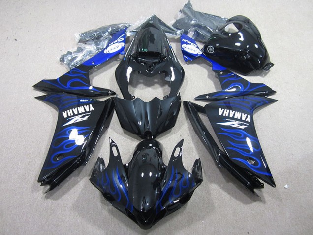Carénage Moto Yamaha R1 2007-2008 - Noir avec Bleu Flamme Carénage Moto Yamaha R1 2007-2008 - Noir avec Bleu Flamme