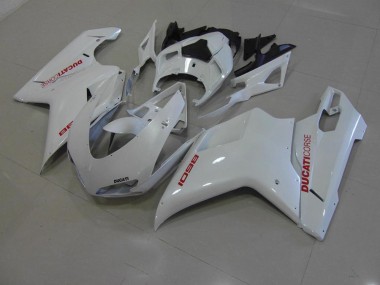 Carénage Moto Ducati 848 1098 1198 2007-2014 - Blanc Nacré avec Rouge Décalque